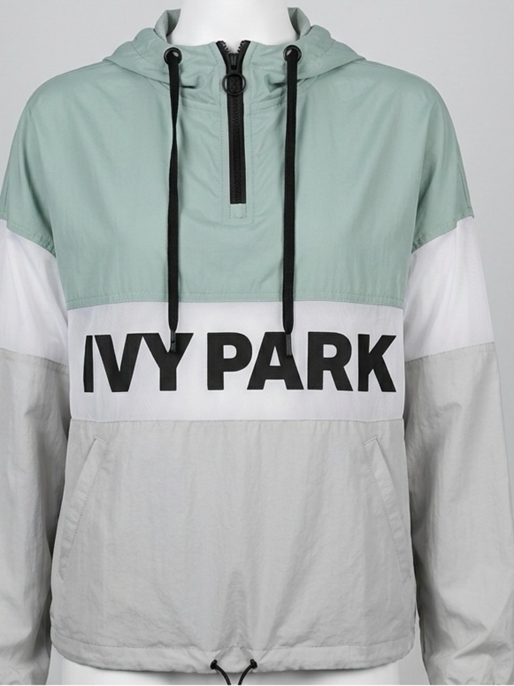 IVY PARK Sage, White & Light Gray Colorblock Hooded Windbreaker